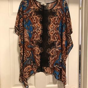 Sheer vintage pattern top. Beautiful colors.
